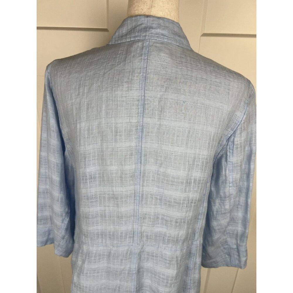 Eileen Fisher 100% Linen Jacket XL Blue Boxy 3/4 Sleeve Lightweight Button Front - Picture 8 of 12